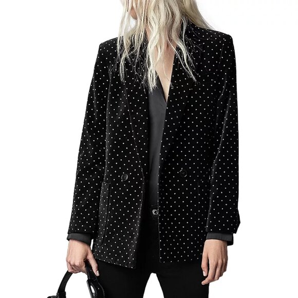 NWT Zadig & Voltaire | Visko Velvet Glitter Dots Blazer - Picture 3 of 16